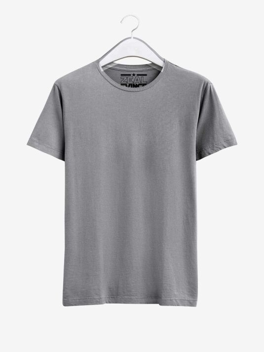 Grey Melange Half Sleeve Round Neck Cotton T Shirt