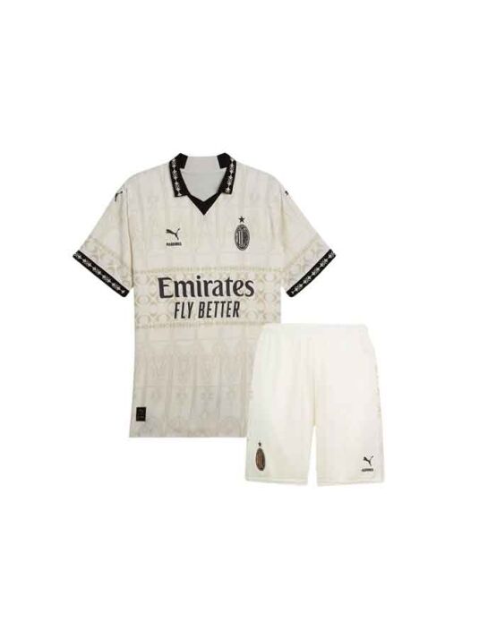 Kids-AC-Milan-X-Pleasures-Jersey-And-Shorts-Light-23-24-Season