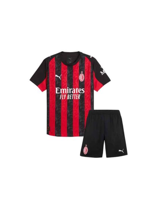 Kids-AC-Milan-Home-Jersey-And-Shorts-25-26-Season