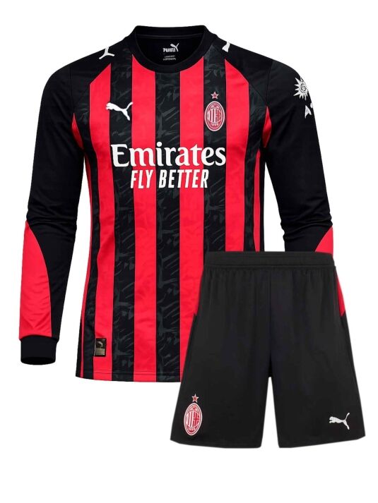 AC-Milan-Home-Jersey-And-Shorts-25-26-Season-Long-Sleeves AC-Milan-Home-Jersey-And-Shorts-25-26-Season-Long-Sleeves