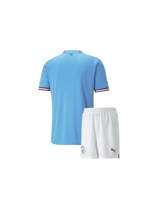 Kids-Manchester-City-Home-Football-Jersey-And-Shorts-22-23-Season-Back Kids-Manchester-City-Home-Football-Jersey-And-Shorts-22-23-Season-Back