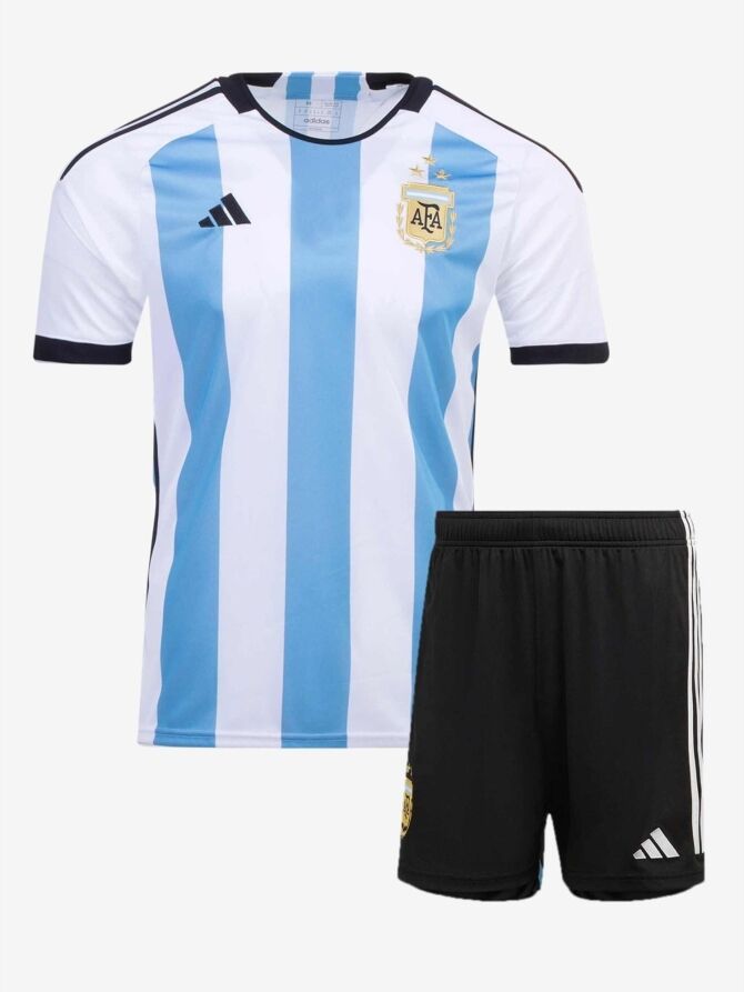 Argenina-Home-Foottball-Jersey-And-Shorts-2022-Worldcup-3-Star