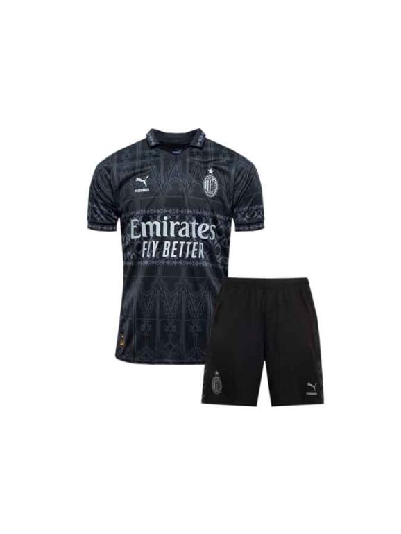 Kids-AC-Milan-X-Pleasures-Jersey-And-Shorts-Dark-23-24-Season