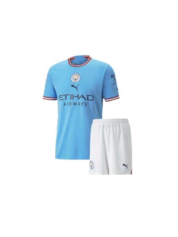 Kids-Manchester-City-Home-Football-Jersey-And-Shorts-22-23-Season