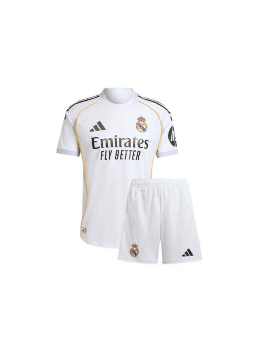 Kids-Real-Madrid-Home-Jersey-And-Shorts-25-26-Season