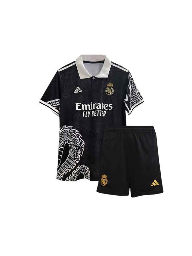 Kids-Real-Madrid-Black-Dragon-Special-Edition-22-23-Season-Jersey-And-Shorts