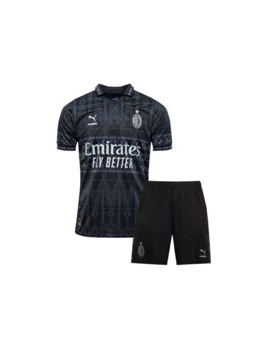 Kids-AC-Milan-X-Pleasures-Jersey-And-Shorts-Dark-23-24-Season