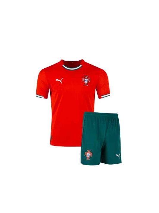 Kids-Portugal-Home-Jersey-And-Shorts-25-26-Season